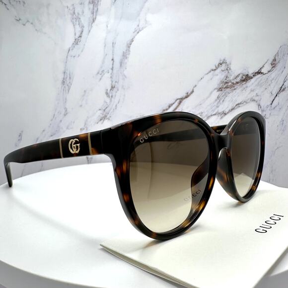 New GUCCI Sunglasses 56mm Brown Tortoise Round Gold Metal Interlocking GG Logo main image 13